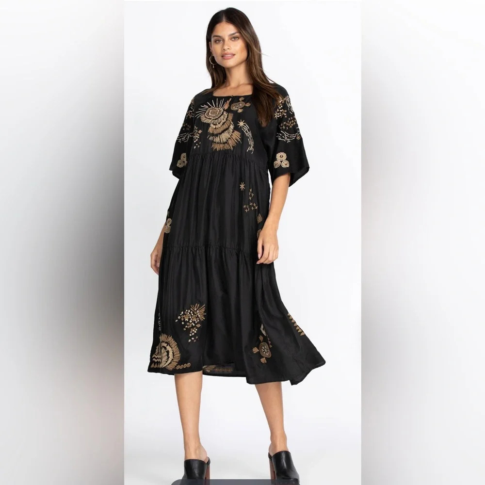 JOHNNY WAS antonia raglan tiered dress in black - Picture 2 of 8